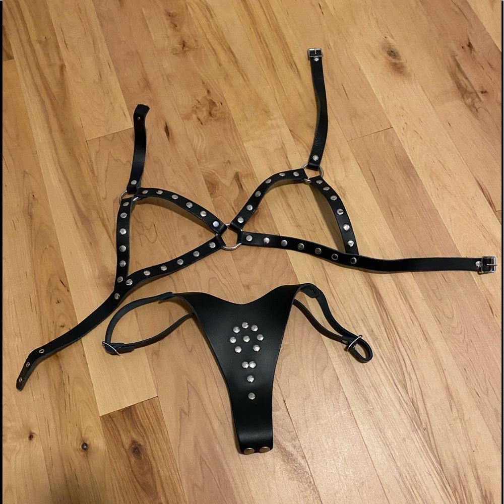 Leather Cut Out Bra and Thong